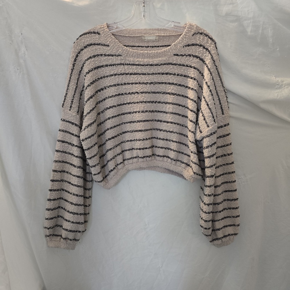 Altar'd‎ State Striped Cropped Knit Sweater Size M Cream/gray Boho-chic
